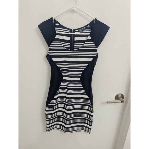 Black And White Colorblock Striped Mini Dress Express Size 0 - Picture 1 of 4